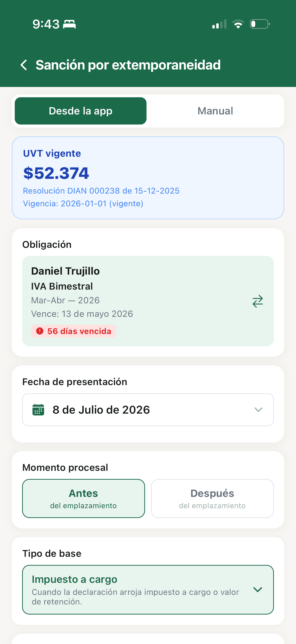 Calculadora de sanciones en VenciApp