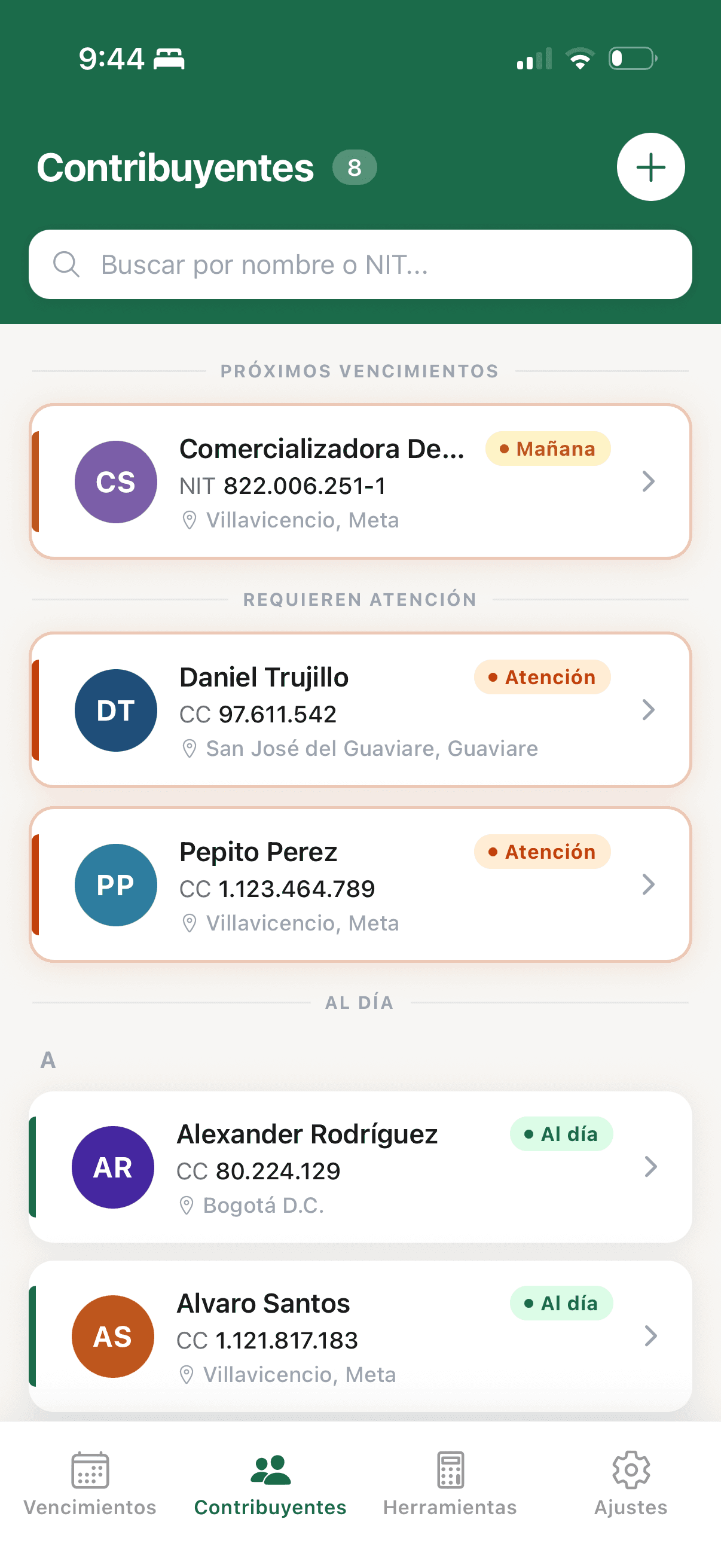 Contribuyentes en VenciApp